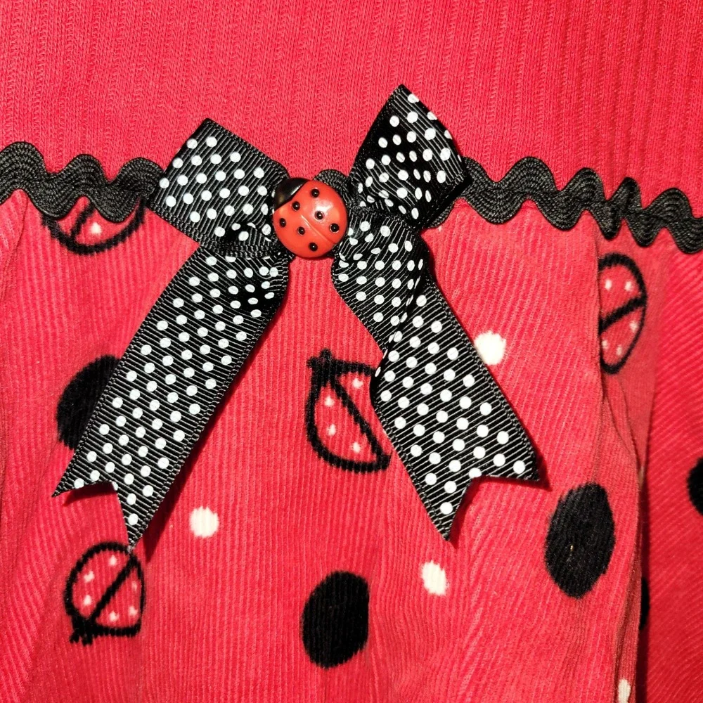 Rare Editions Girls‎ Red Ladybug Corduroy Dress Size 5 Long Sleeve Polka Dot Bow